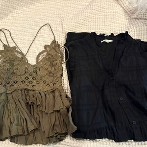 BUNDLE. Top and dress Olive Green Lace Top and Black Blouse